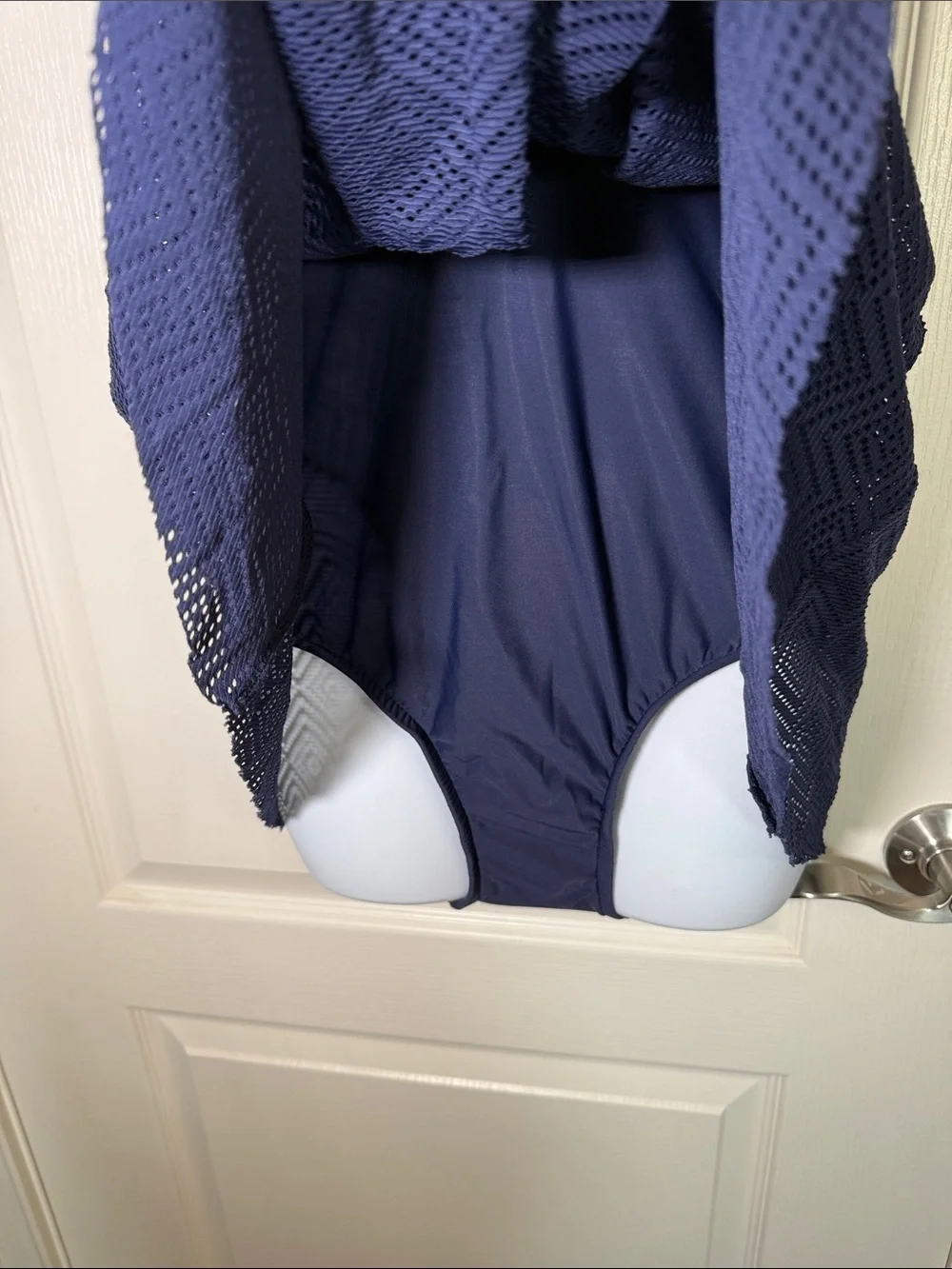 Navy Twist Front Swim Dress One Piece Lace Skirted Swimsuit Size 10